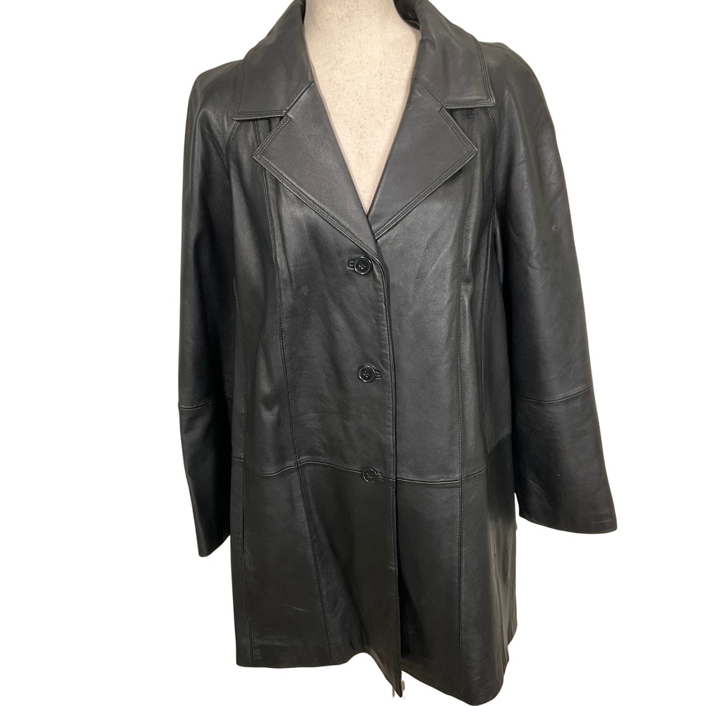 Vintage‎ Centigrade Trench Coat Womens 1X Leather Black Button Floral Lining
